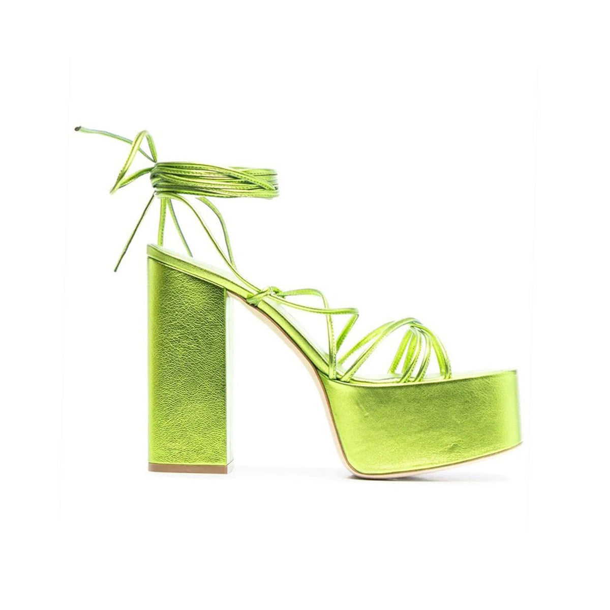 Lace Up Leather High Heel Platform Sandals