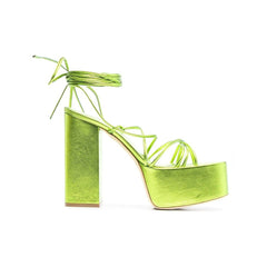Lace Up Leather High Heel Platform Sandals