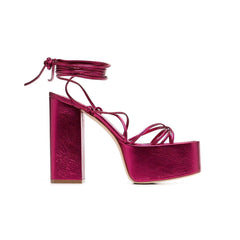 Lace Up Leather High Heel Platform Sandals