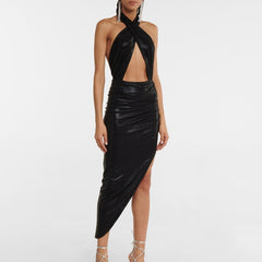 Cut Out Asymmetric Hem Evening Dress Gown