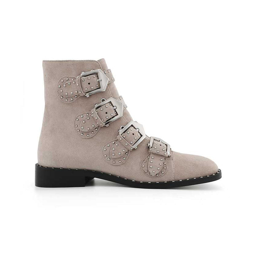 Studded Buckled Biker Ankle Boots