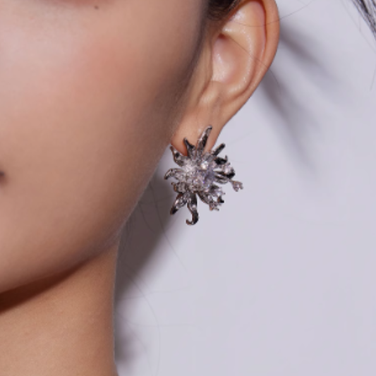 Diamante Flower Ear Studs Earrings - Pair - Small