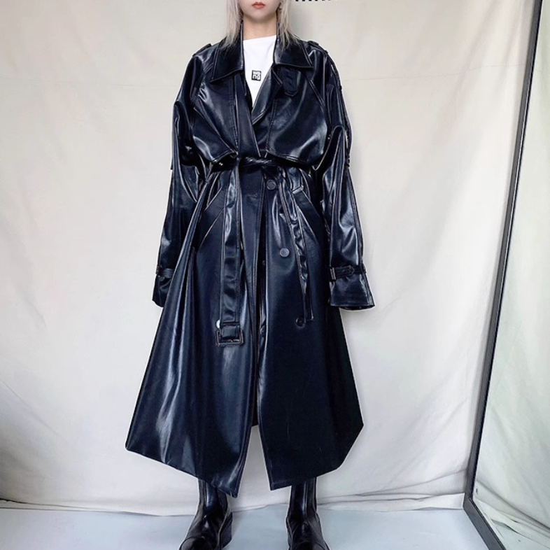 Leather Long Trench Coat