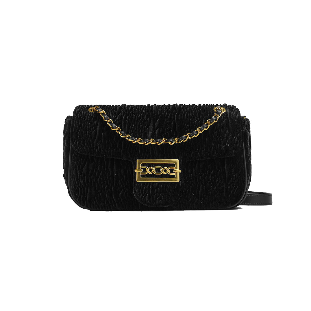 Metal Lock Velvet Cross Body Bag