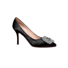 Diamante Embellished Satin Mid Heel Pumps - 8cm