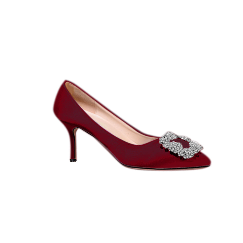 Diamante Embellished Satin Mid Heel Pumps - 6cm