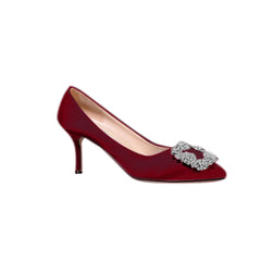 Diamante Embellished Satin Mid Heel Pumps - 6cm