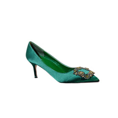 Diamante Embellished Satin Mid Heel Pumps - 6cm