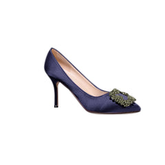 Diamante Embellished Satin Mid Heel Pumps - 8cm