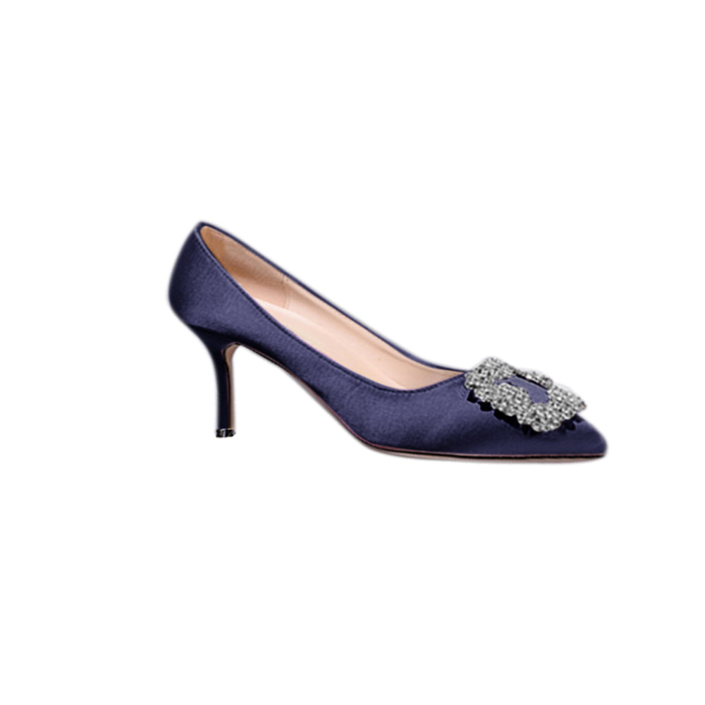 Diamante Embellished Satin Mid Heel Pumps - 6cm
