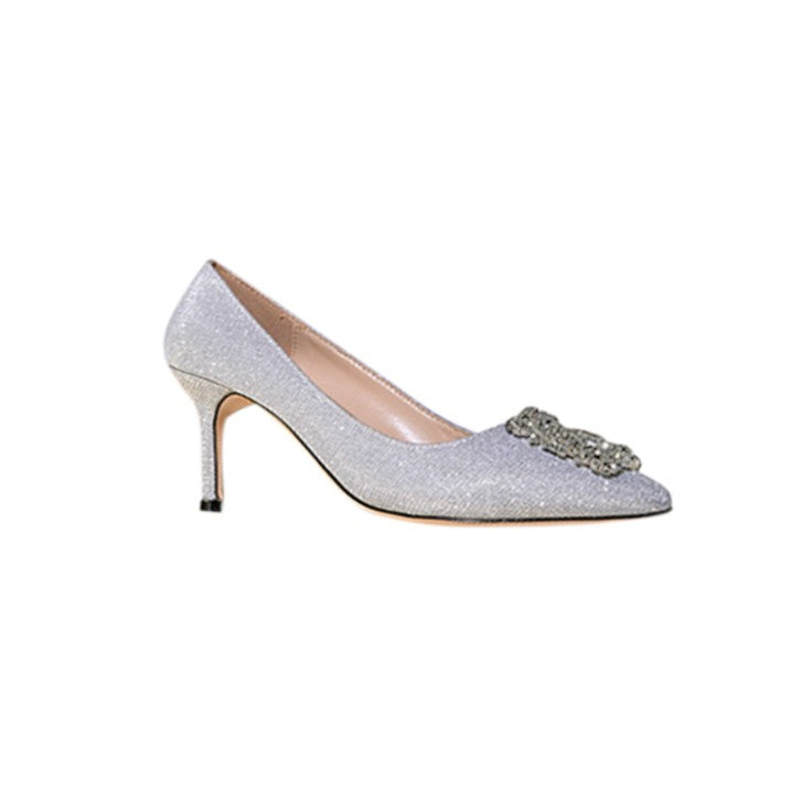 Diamante Embellished Cloth Mid Heel Pumps - 6cm