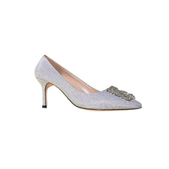Diamante Embellished Cloth Mid Heel Pumps - 6cm