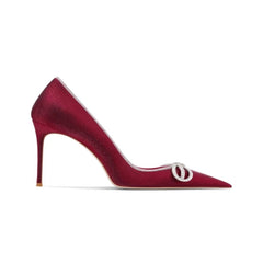 Diamante Bow Mid Heel Pumps - 6cm