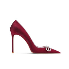 Diamante Bow Mid Heel Pumps - 8cm