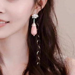 Flower And Drop Earrings - Pair