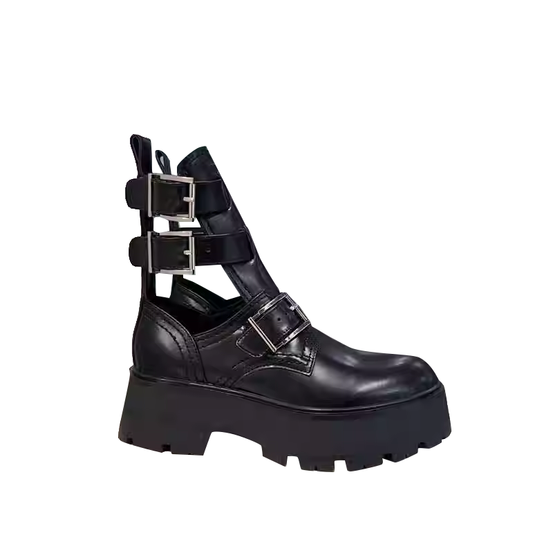 Buckled Cut Out Ankle Boots