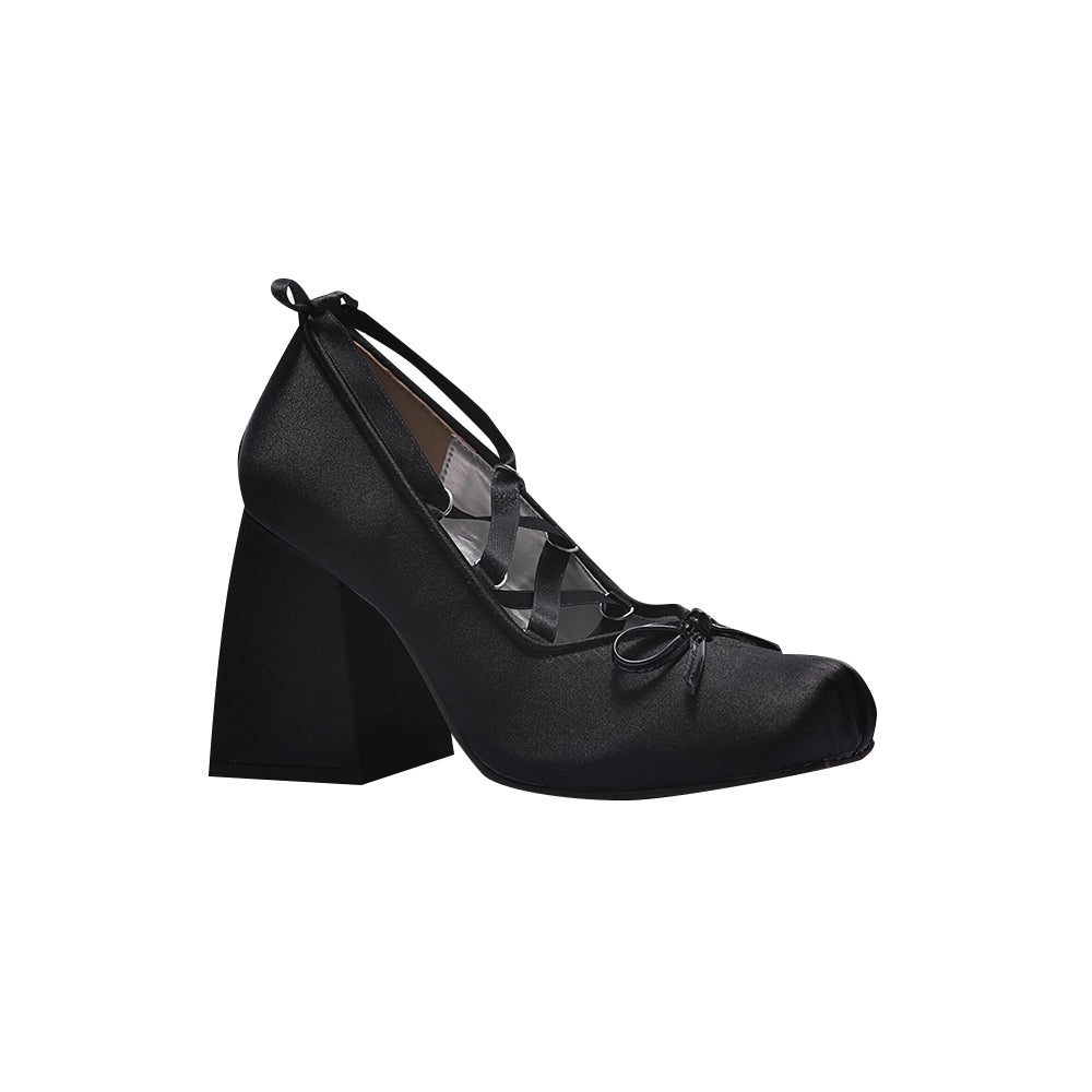 Lace Up Block Heel Pumps