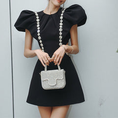 Diamante Puff Sleeves Mini Dress