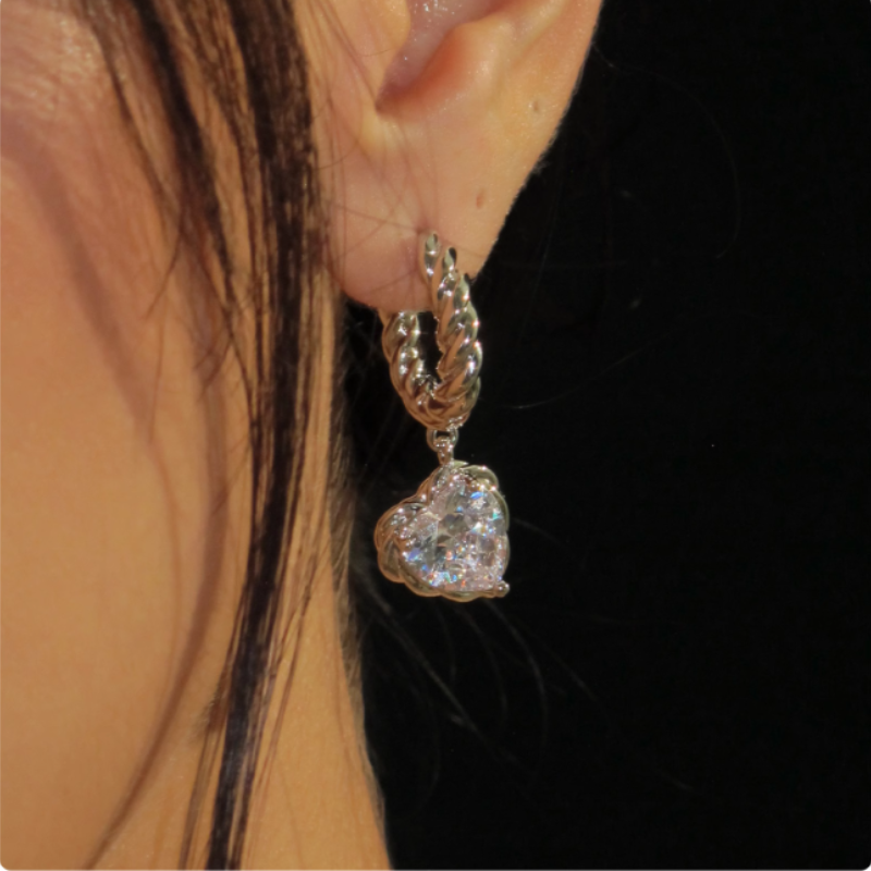 Diamante Heart Earrings - Pair