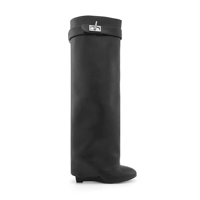 Leather Wedged Heel Knee High Boots