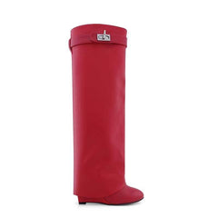 Leather Wedged Heel Knee High Boots