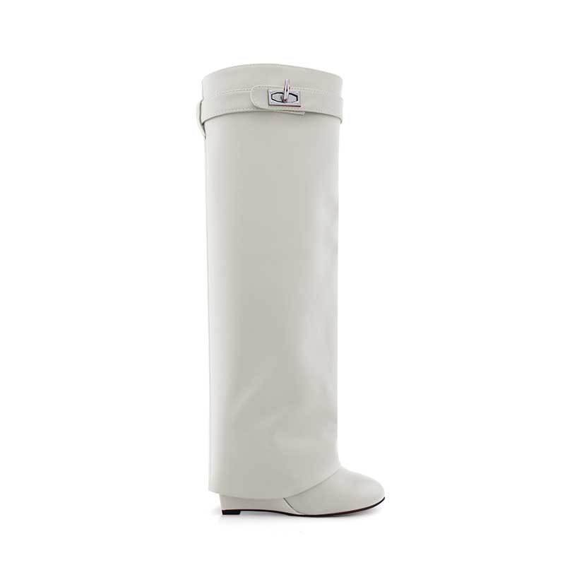 Leather Wedged Heel Knee High Boots