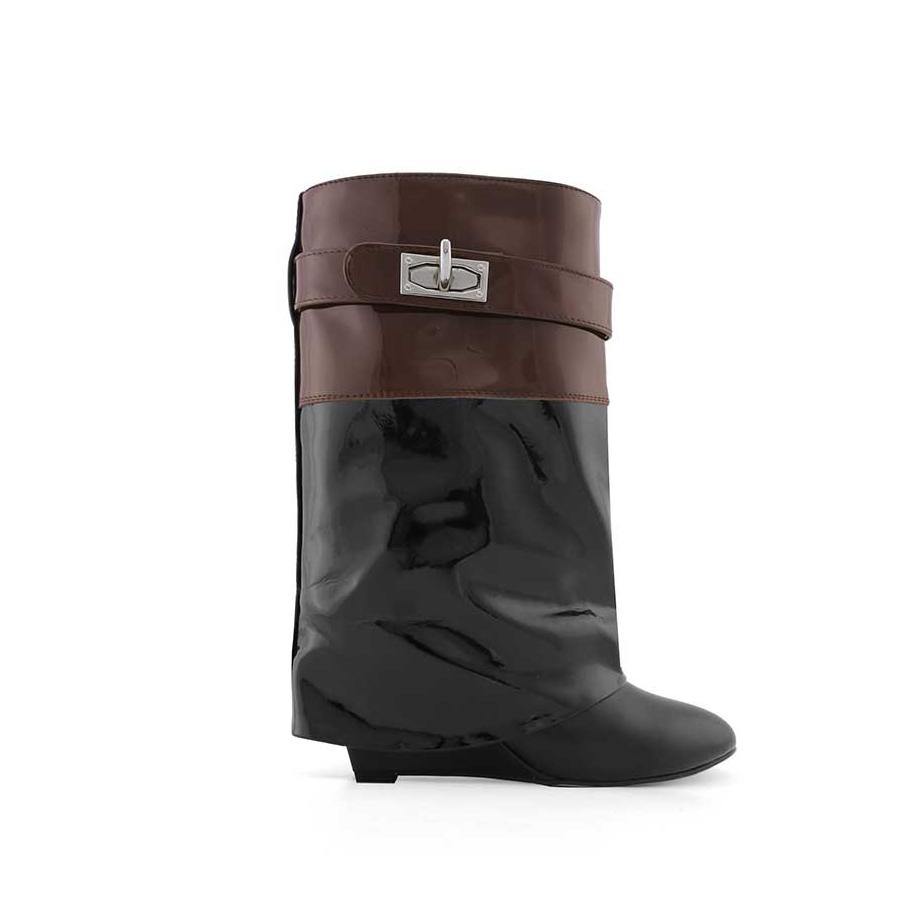Patent Leather Wedged Heel Ankle Boots