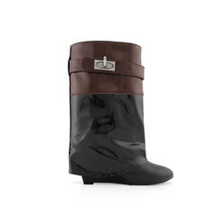 Patent Leather Wedged Heel Ankle Boots