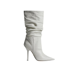 Stiletto Heel Leather Slouchy Ankle Boots
