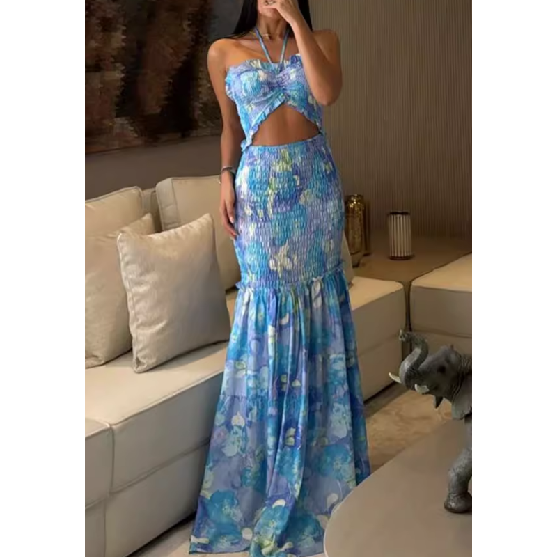 Cut Out Printed Maxi Dress