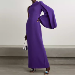 Asymmetric Shoulder Evening Dress Gown