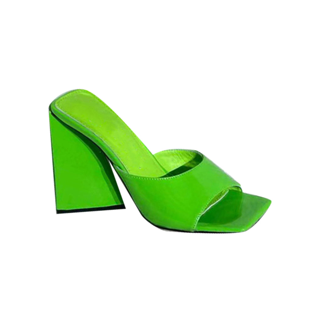 Block Heel Patent Leather Mules Sandals