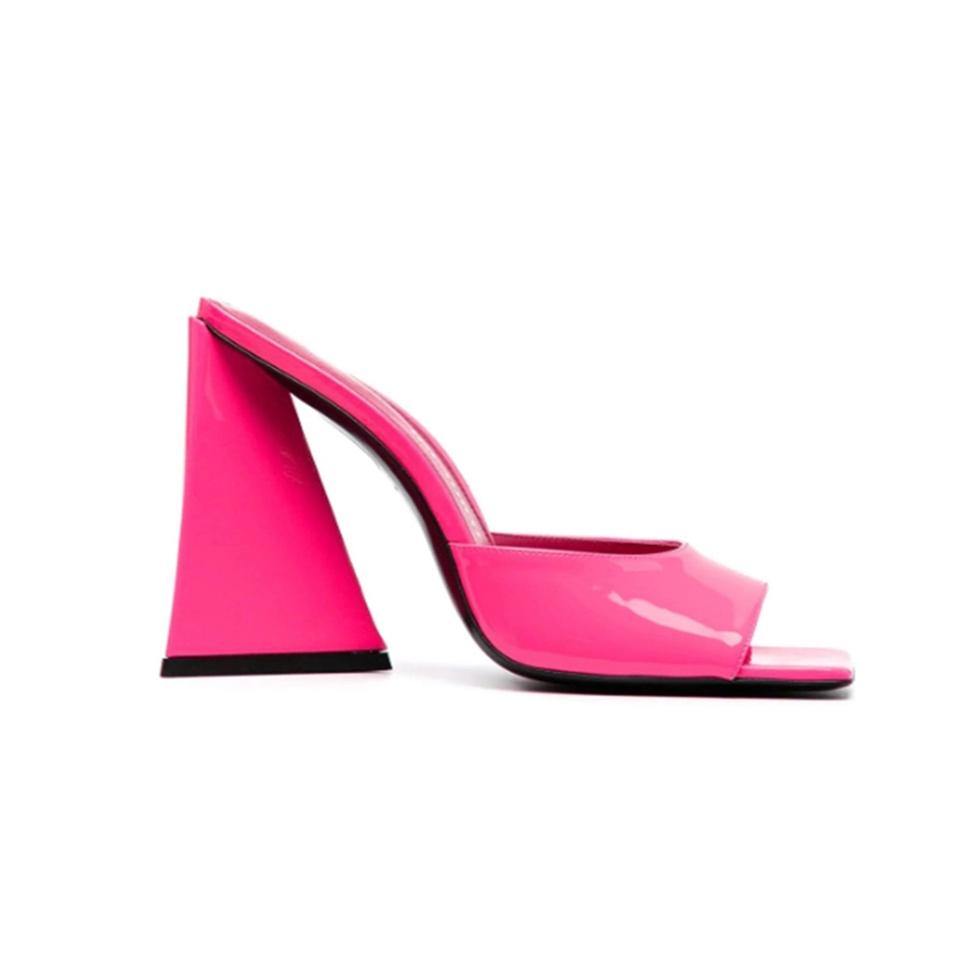 Block Heel Patent Leather Mules Sandals
