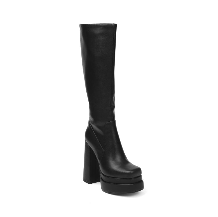 Block Heel Platform Knee High Boots