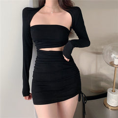 Long Sleeves Top And Cut Out Mini Dress