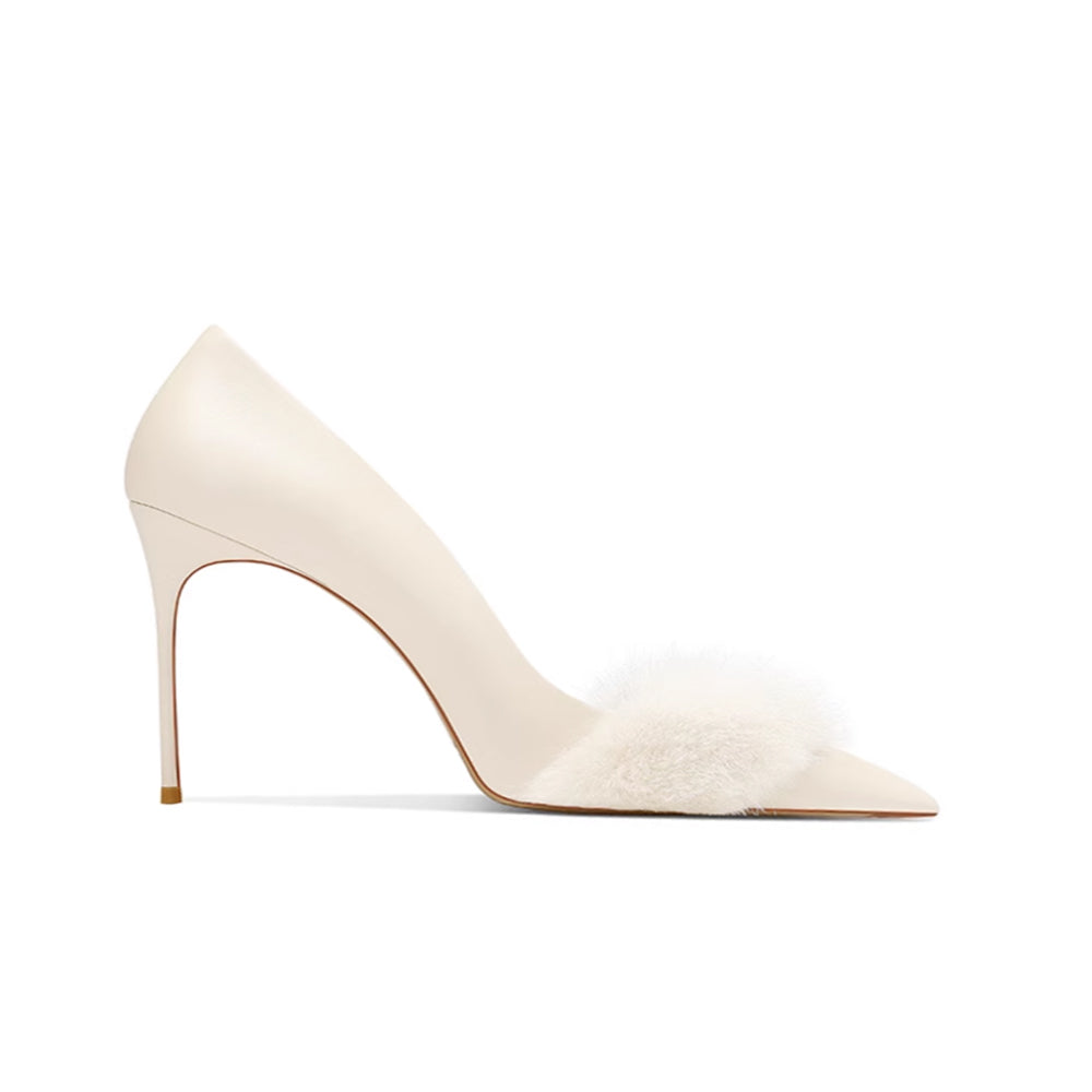 Fur Embellished Mid Heel Pumps - 6cm