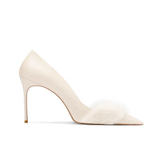 Fur Embellished Mid Heel Pumps - 6cm