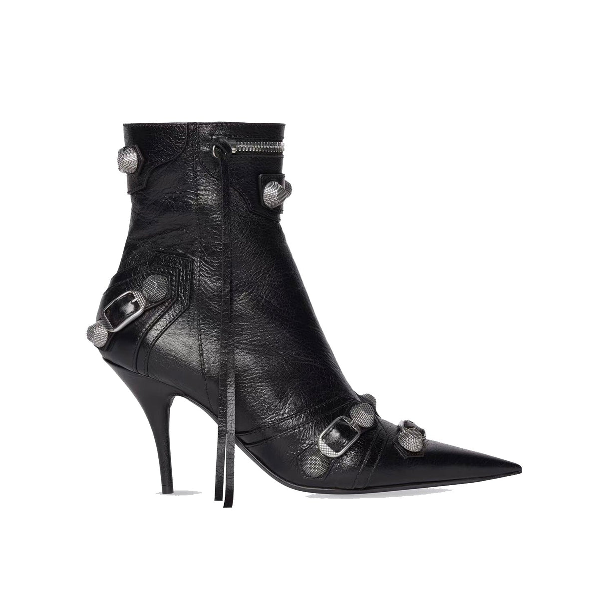 Studded And Buckled Leather Ankle Boots