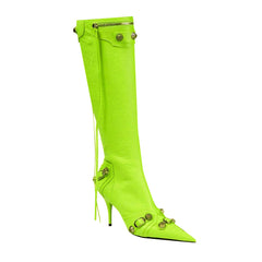 Studded And Buckled Leather Knee High Boots