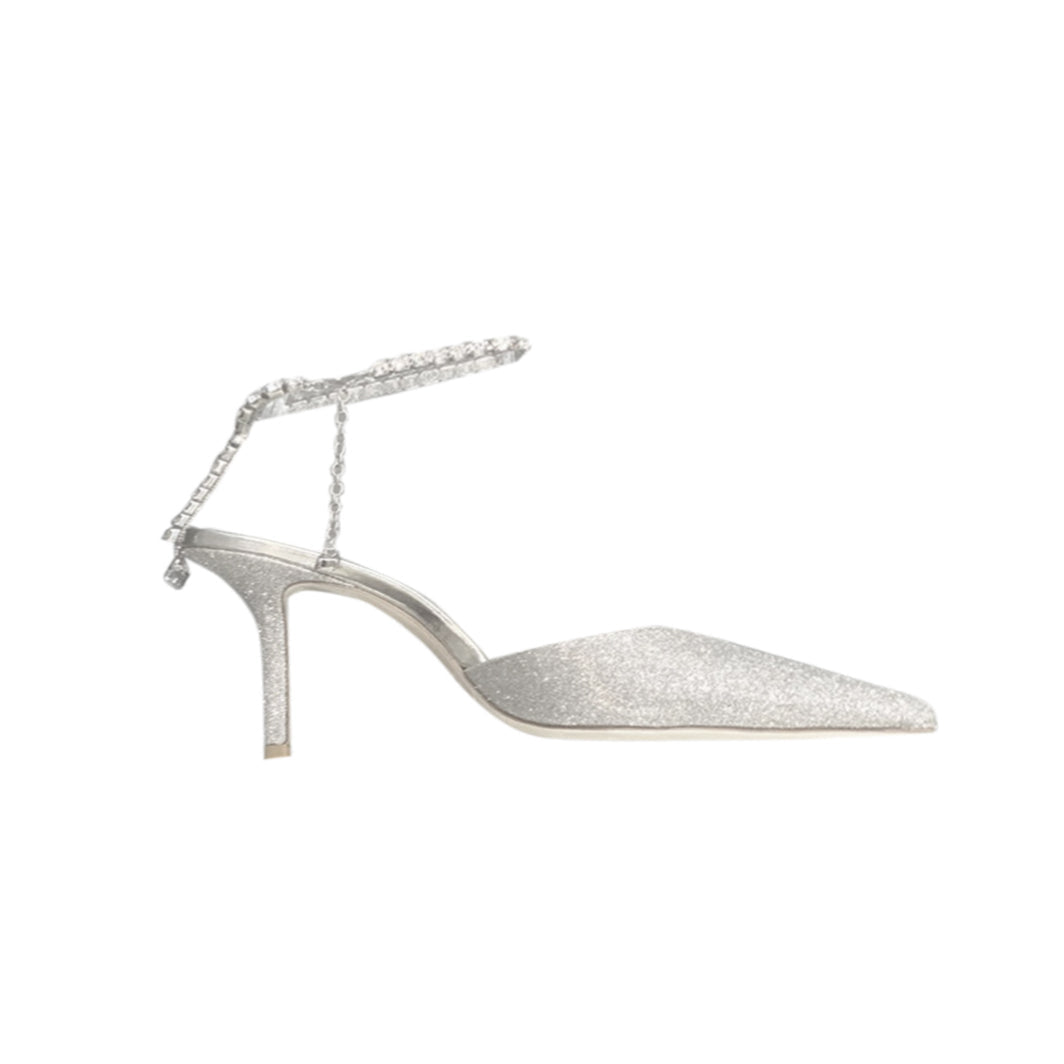 Ankle Diamante Glitter Mid Heel Sandals - 6cm
