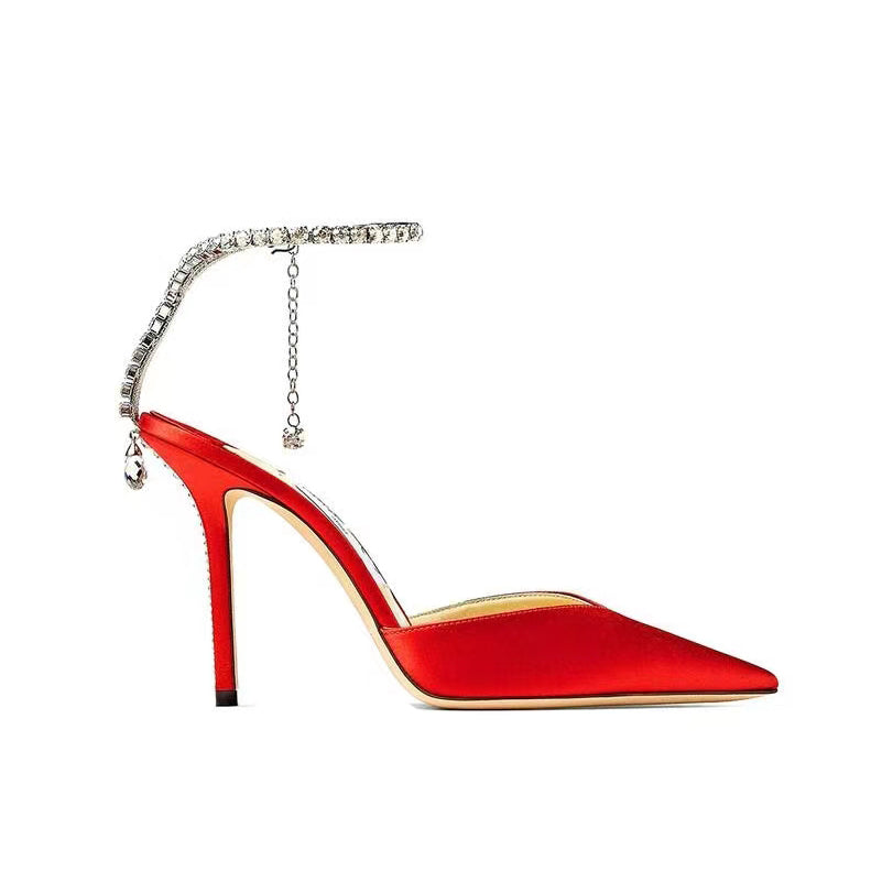 Ankle Diamante Satin High Heel Sandals - 10cm