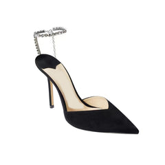 Ankle Diamante Suede High Heel Sandals - 10cm