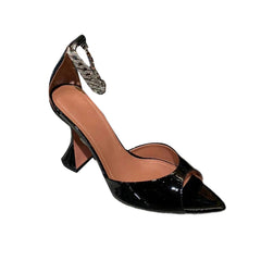 Ankle Chain Patent Leather High Heel Sandals