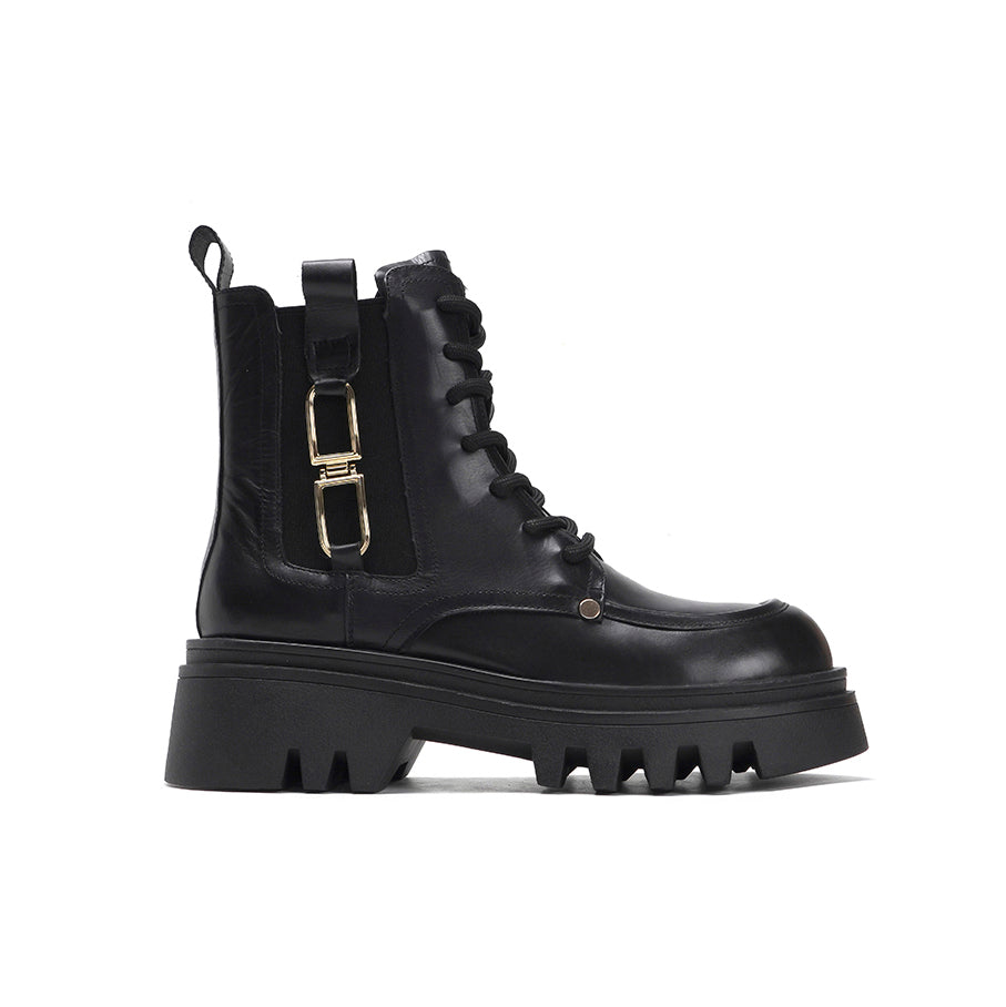 Lace Up Leather Platform Ankle Boots