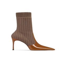 Knit And Patent Leather Ankle Boots - 6cm