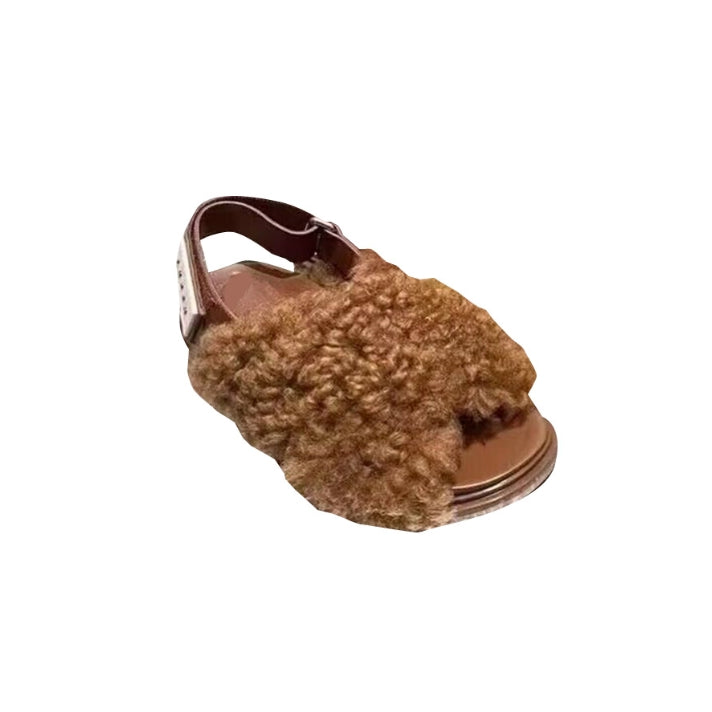 Cross Fur Flat Sandals