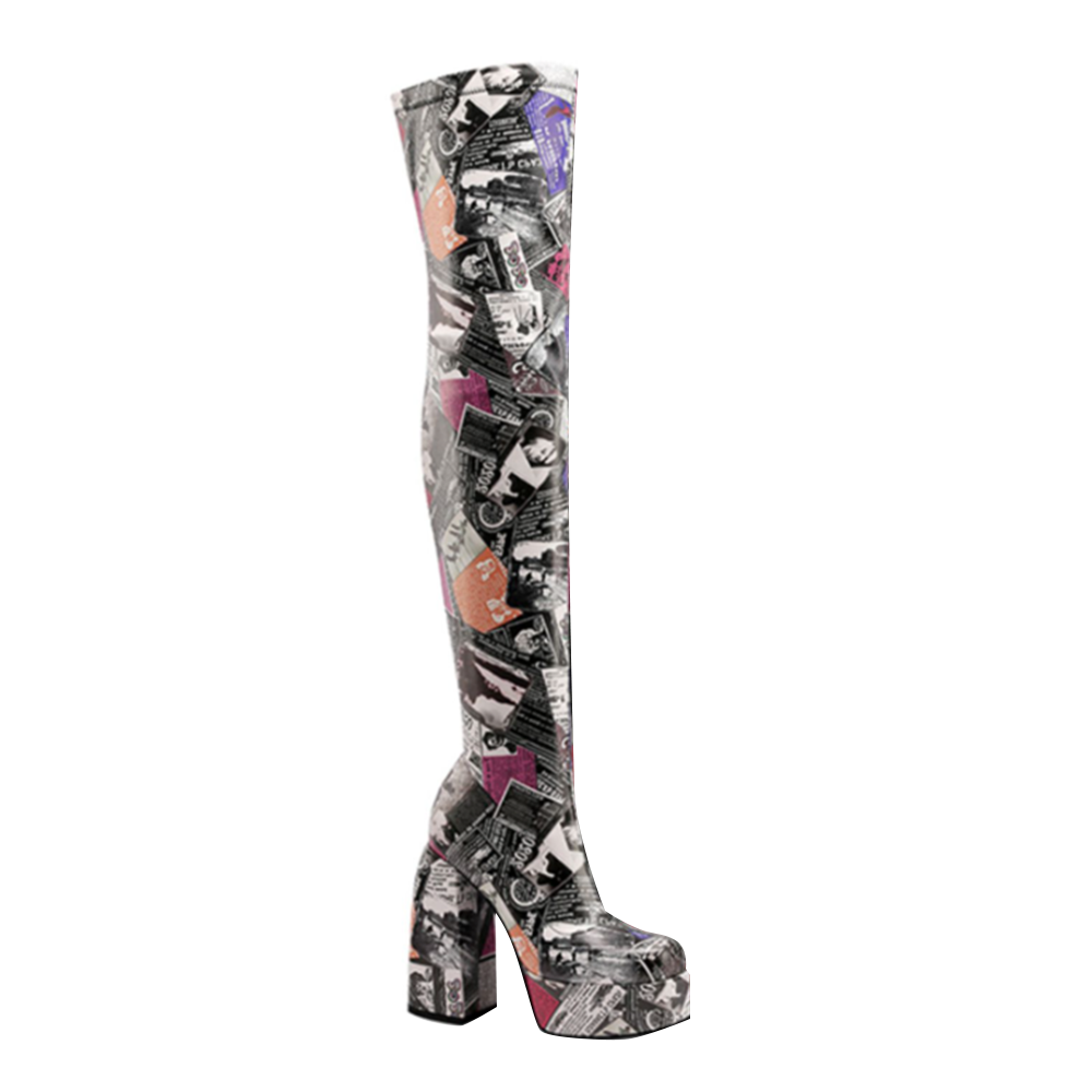 Block Heel Platform Over The Knee Boots