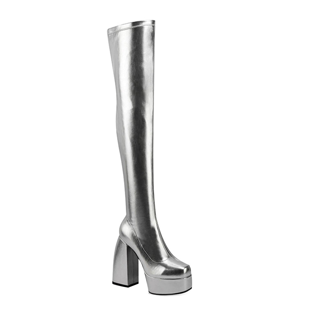 Block Heel Platform Over The Knee Boots