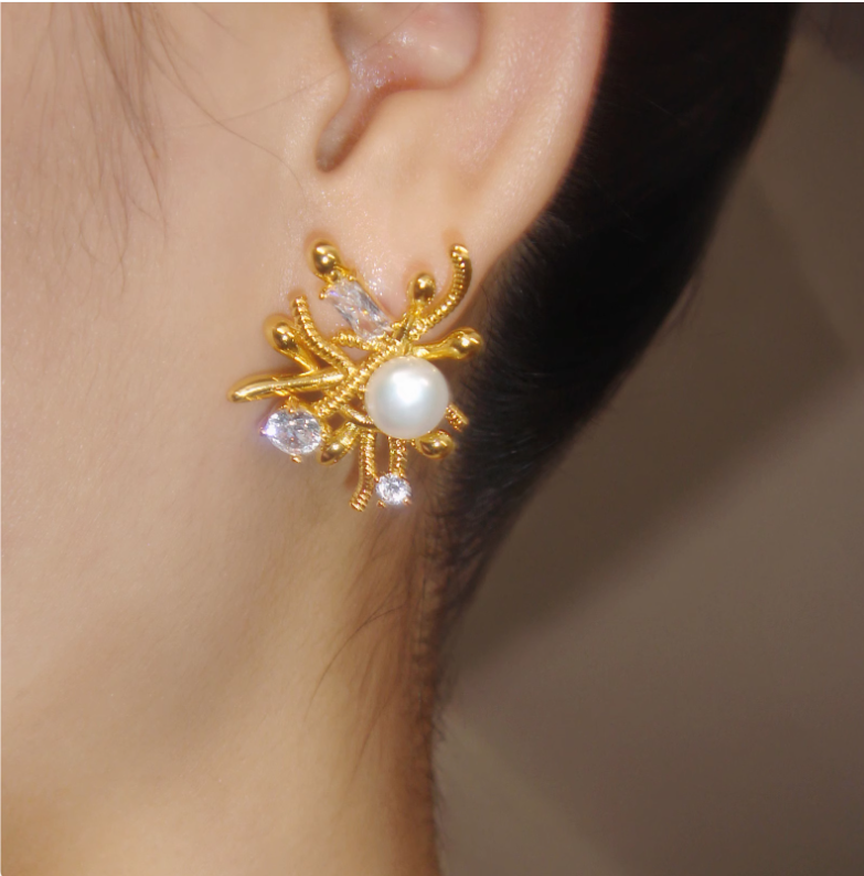 Pearl And Diamante Earrings - Pair