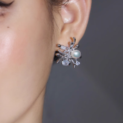 Pearl And Diamante Earrings - Pair